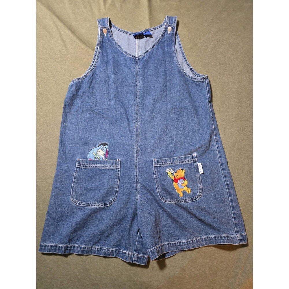 Winnie The Pooh~Womens VTG 90s Denim Romper~Disney Eeyore~short Alls large